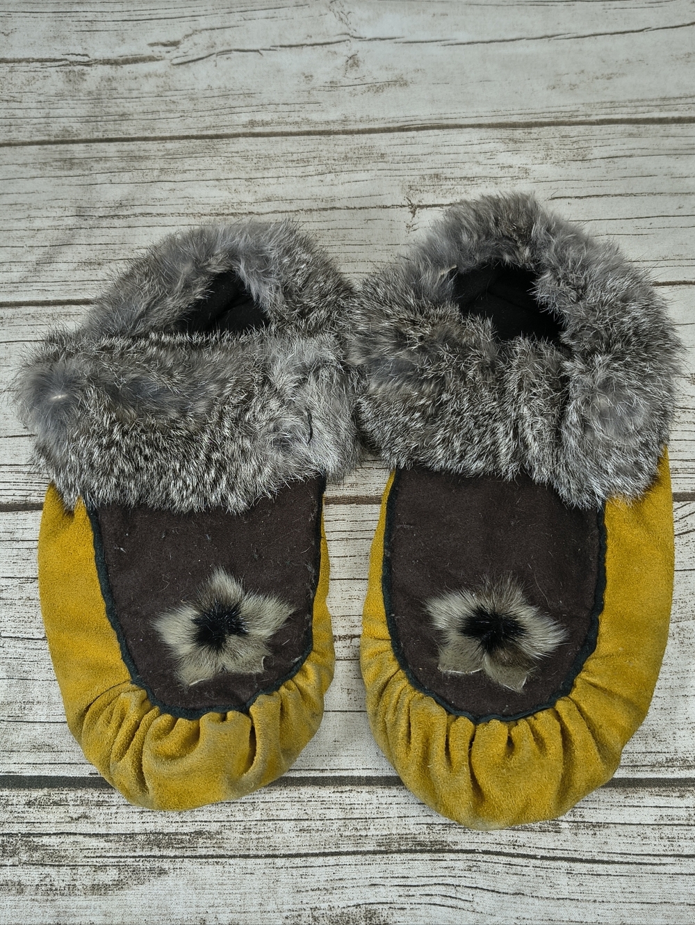 Native American Suede And Fur Moccasin Slippers
